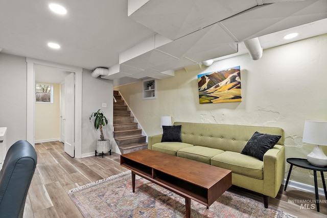 920 W Fort St, Boise, ID 83702 - living room with wood finished floors, recessed lighting, stairs, and baseboards