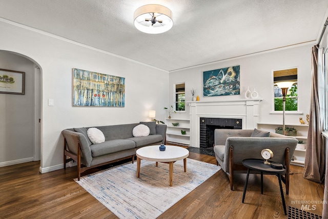 920 W Fort St, Boise, ID 83702 - living room with plenty of natural light, wood finished floors, arched walkways, crown molding, and a textured ceiling