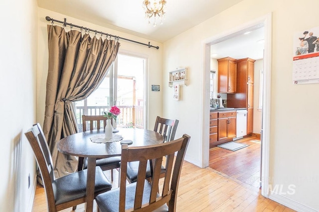 702 S Opal St, Boise, ID 83705 - dining space featuring light wood finished floors, baseboards, and a chandelier