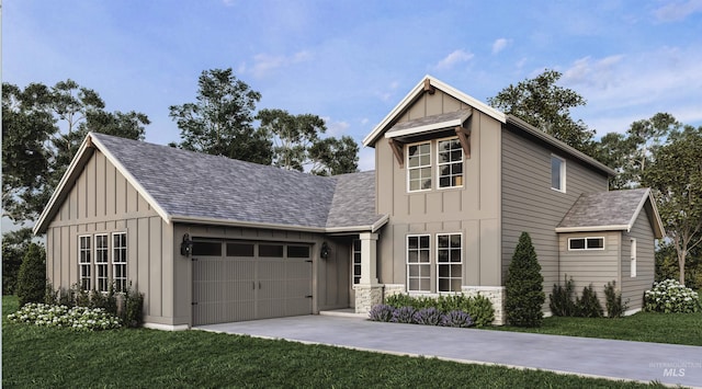 2365 E Valensole St, Meridian, ID 83642 - view of front facade with board and batten siding, an attached garage, and a shingled roof