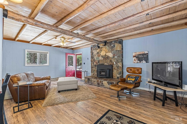 995 Cedar Crest Dr, Mccall, ID 83638 - living area with wooden ceiling, wood finished floors, and beamed ceiling