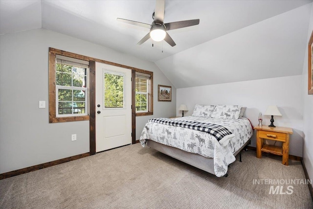 1010 N Hidden Pine Rd, Pine, ID 83647 - bedroom featuring lofted ceiling, carpet flooring, baseboards, and a ceiling fan