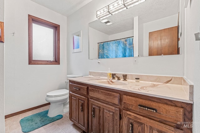 4 N 100 W, Fairfield, ID 83327 - bathroom featuring vanity, tile patterned flooring, a shower with shower curtain, and a textured ceiling