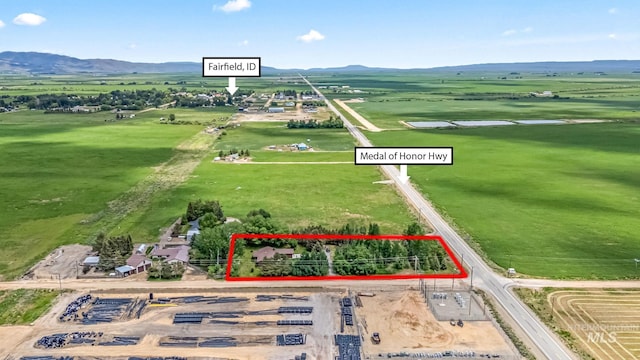 4 N 100 W, Fairfield, ID 83327 - overview of rural landscape with mountains and property parcel outlined