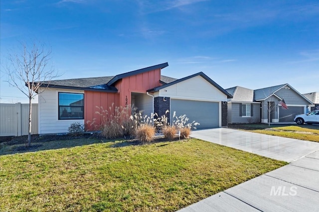 ranch-style house with a front lawn and a garage