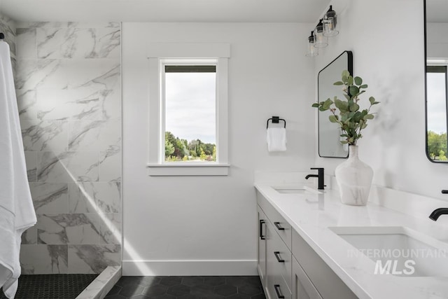 2005 W Freya Ct, Eagle, ID 83616 - full bathroom featuring plenty of natural light, a tile shower, and double vanity
