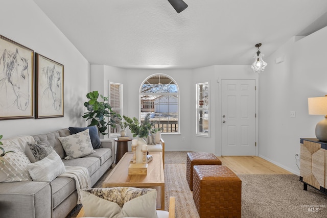 living room featuring a textured ceiling