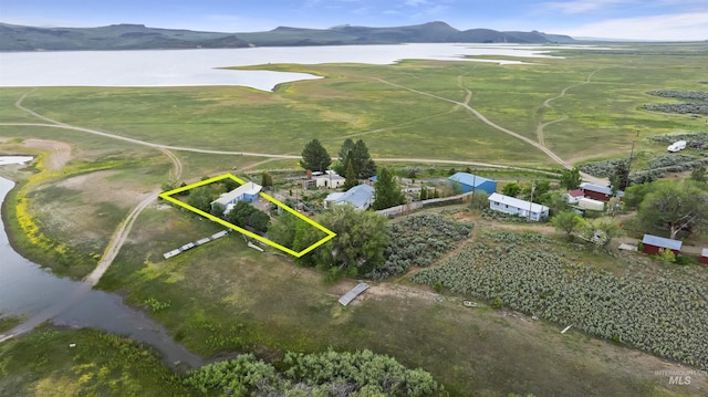 104 Poverty Ln, West Magic, ID 83352 - aerial overview of property's location featuring property parcel outlined and a water and mountain view