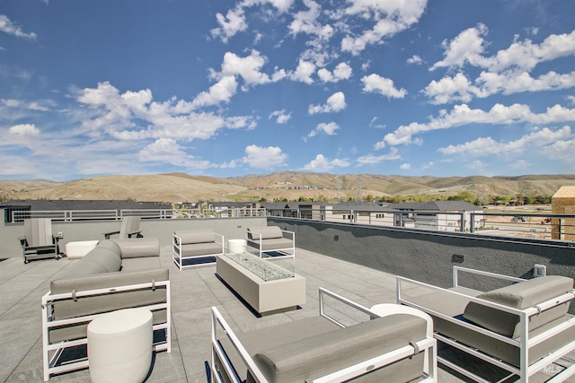 view of patio with a mountain view