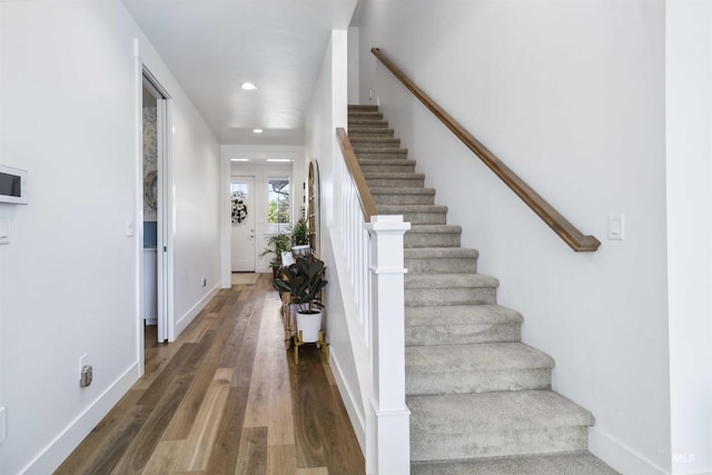 5916 S Wayland Way, Meridian, ID 83642 - staircase with wood finished floors, recessed lighting, and baseboards