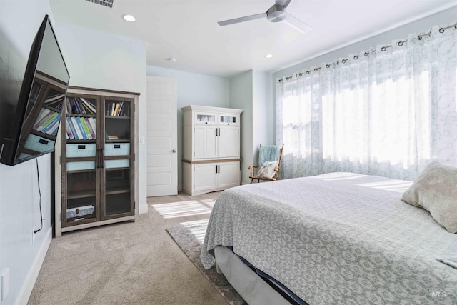 5916 S Wayland Way, Meridian, ID 83642 - bedroom featuring light carpet, recessed lighting, ceiling fan, and baseboards