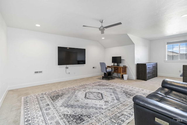 5916 S Wayland Way, Meridian, ID 83642 - living area featuring ceiling fan, recessed lighting, an office area, carpet, and baseboards