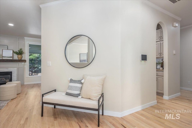 4975 N Morninggale Way, Boise, ID 83713 - hallway featuring crown molding, light wood finished floors, and recessed lighting