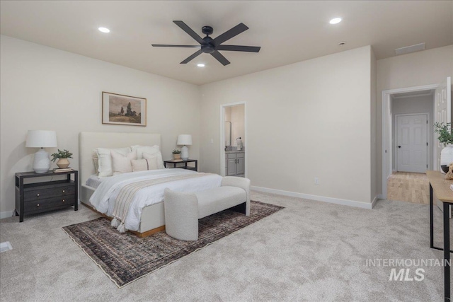 4975 N Morninggale Way, Boise, ID 83713 - bedroom with carpet, recessed lighting, connected bathroom, and a ceiling fan