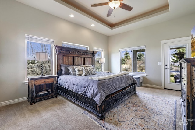 4049 Quail Ridge Dr, Kimberly, ID 83341 - bedroom featuring a tray ceiling, baseboards, recessed lighting, and light colored carpet