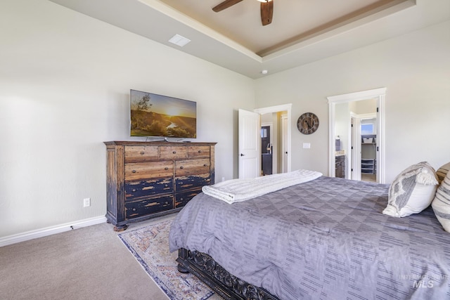 4049 Quail Ridge Dr, Kimberly, ID 83341 - carpeted bedroom featuring a tray ceiling, baseboards, ceiling fan, and visible vents