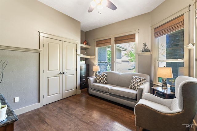 4763 S Skyridge Way, Boise, ID 83709 - living area featuring ceiling fan, wood finished floors, and baseboards