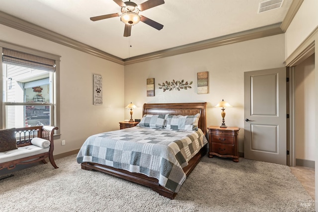 4763 S Skyridge Way, Boise, ID 83709 - carpeted bedroom with crown molding, baseboards, and a ceiling fan