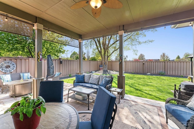 4763 S Skyridge Way, Boise, ID 83709 - view of patio featuring outdoor lounge area and a ceiling fan