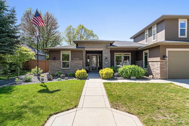 4763 S Skyridge Way, Boise, ID 83709 - prairie-style home featuring stone siding, stucco siding, and an attached garage