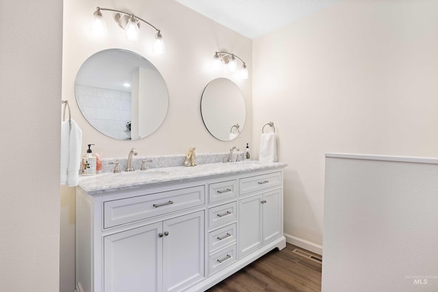 bathroom featuring wood-type flooring and vanity