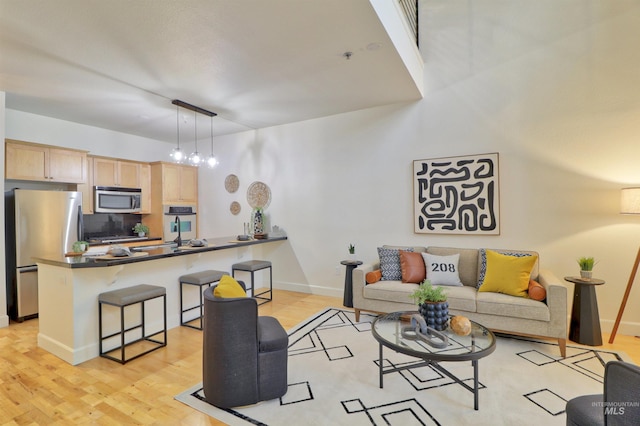 living room with light wood-type flooring