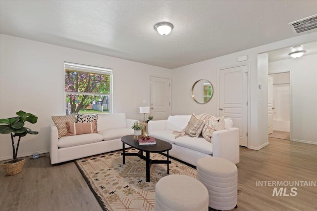 201 W Lava Fls, Meridian, ID 83646 - living room featuring light wood-style floors, baseboards, and a textured ceiling