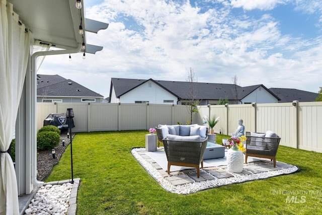 1987 S Defio Way, Meridian, ID 83642 - fenced backyard featuring outdoor lounge area and a patio