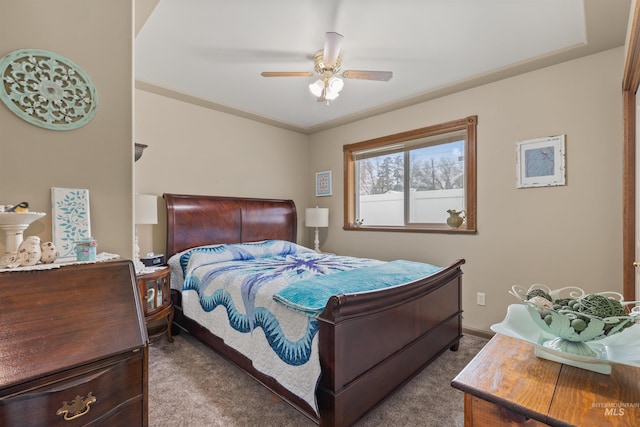 bedroom featuring ceiling fan and carpet floors