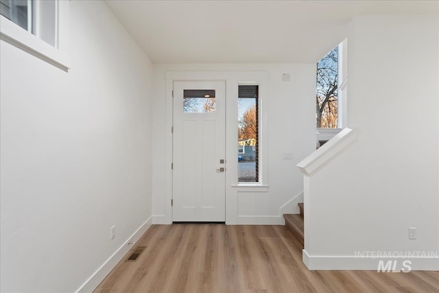 entryway featuring plenty of natural light and light wood-type flooring