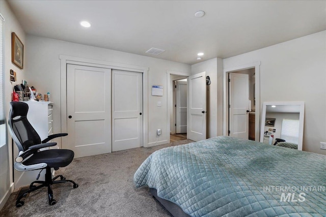 190 Bison Way, Fairfield, ID 83327 - carpeted bedroom with a closet, recessed lighting, a desk, and baseboards