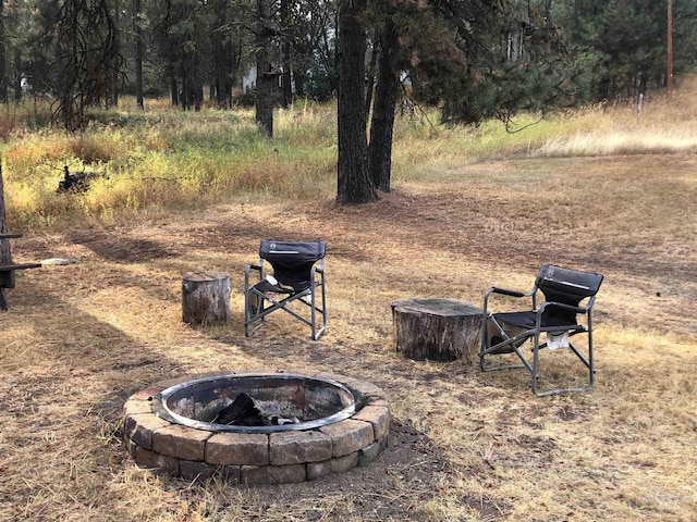 view of yard featuring an outdoor fire pit