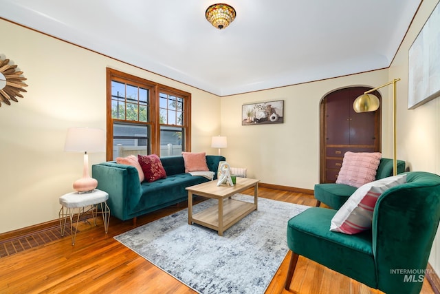 living room with hardwood / wood-style floors