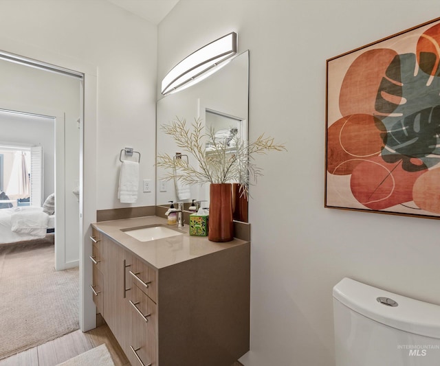1681 W Idaho St, Boise, ID 83702 - ensuite bathroom featuring wood finished floors, vanity, connected bathroom, and toilet