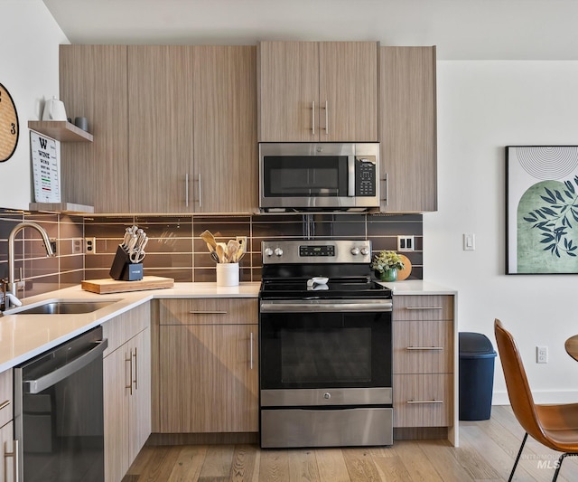 1681 W Idaho St, Boise, ID 83702 - kitchen with open shelves, stainless steel appliances, a sink, and backsplash