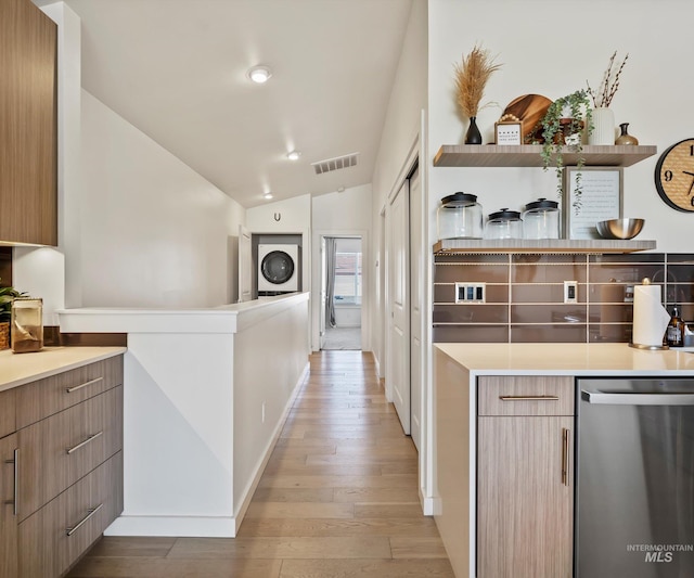 1681 W Idaho St, Boise, ID 83702 - kitchen with modern cabinets, stainless steel dishwasher, visible vents, and light wood-style flooring
