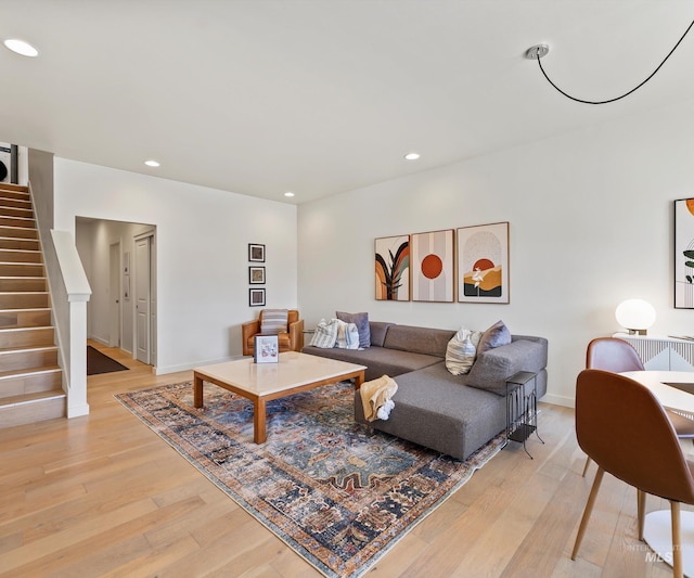 1681 W Idaho St, Boise, ID 83702 - living room featuring stairs, baseboards, recessed lighting, and light wood-style floors
