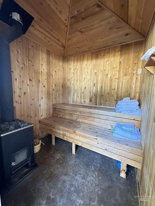 view of sauna / steam room with concrete flooring