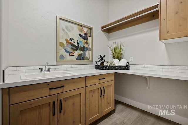 washroom featuring a sink and wood finished floors