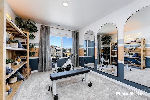 exercise area with carpet floors