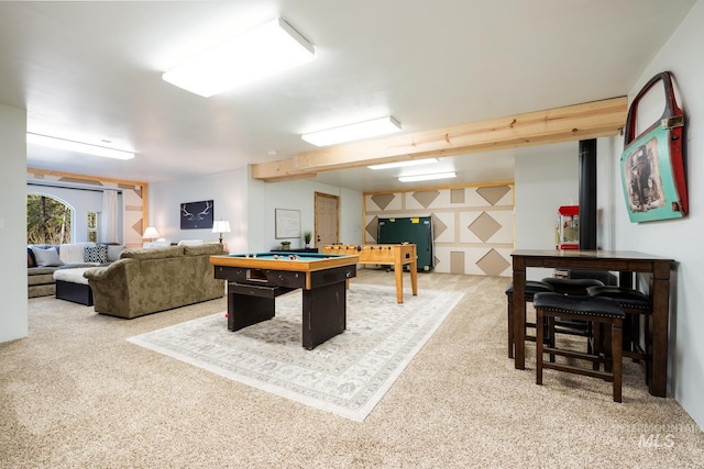 recreation room featuring carpet floors and billiards