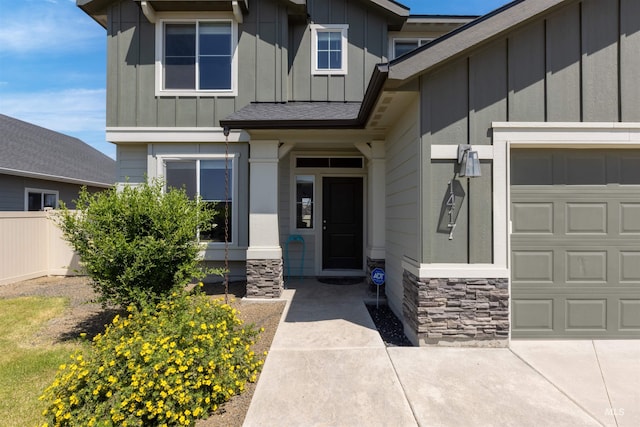 1417 Scranton Ave, Caldwell, ID 83605 - view of exterior entry with stone siding and board and batten siding