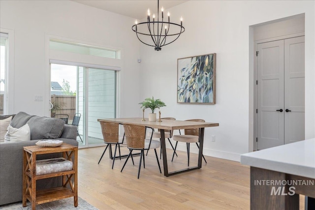 4923 W Canaston St, Meridian, ID 83646 - dining area featuring light wood-style floors, a chandelier, and baseboards