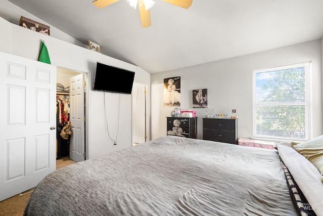 660 Teton, Mountain Home, ID 83647 - carpeted bedroom featuring vaulted ceiling, a ceiling fan, and a spacious closet