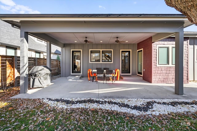 view of patio / terrace featuring ceiling fan and area for grilling