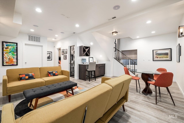 living room with light wood-type flooring