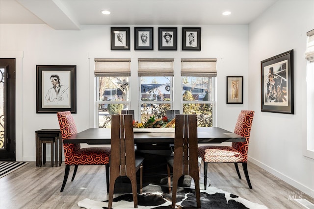 dining room featuring a wealth of natural light and light hardwood / wood-style floors