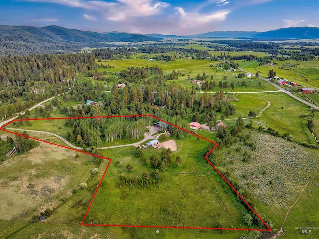 14051 Deerfield Rd, Mccall, ID 83638 - overview of rural landscape featuring mountains and property parcel outlined