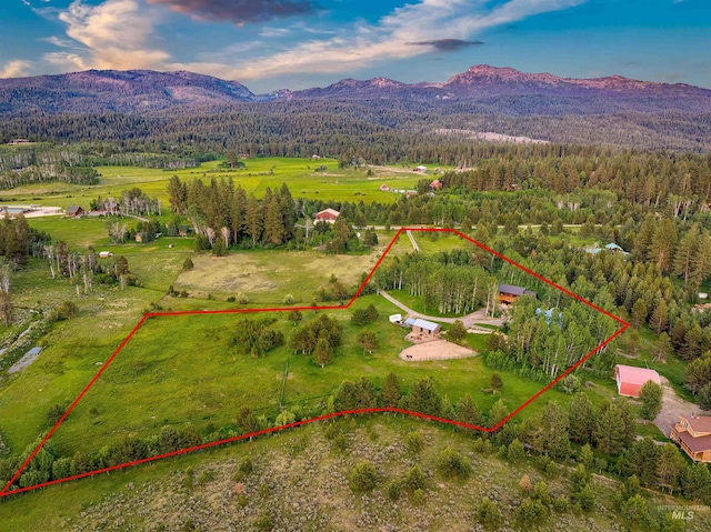 14051 Deerfield Rd, Mccall, ID 83638 - aerial overview of property's location with a mountainous background and property parcel outlined