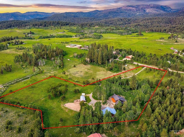 14051 Deerfield Rd, Mccall, ID 83638 - aerial view of property's location with property boundaries highlighted and a mountainous background